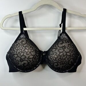 Sexy Romantic Valentine's Breezies Sz 38C Black Floral Mesh Lace Underwire Bra